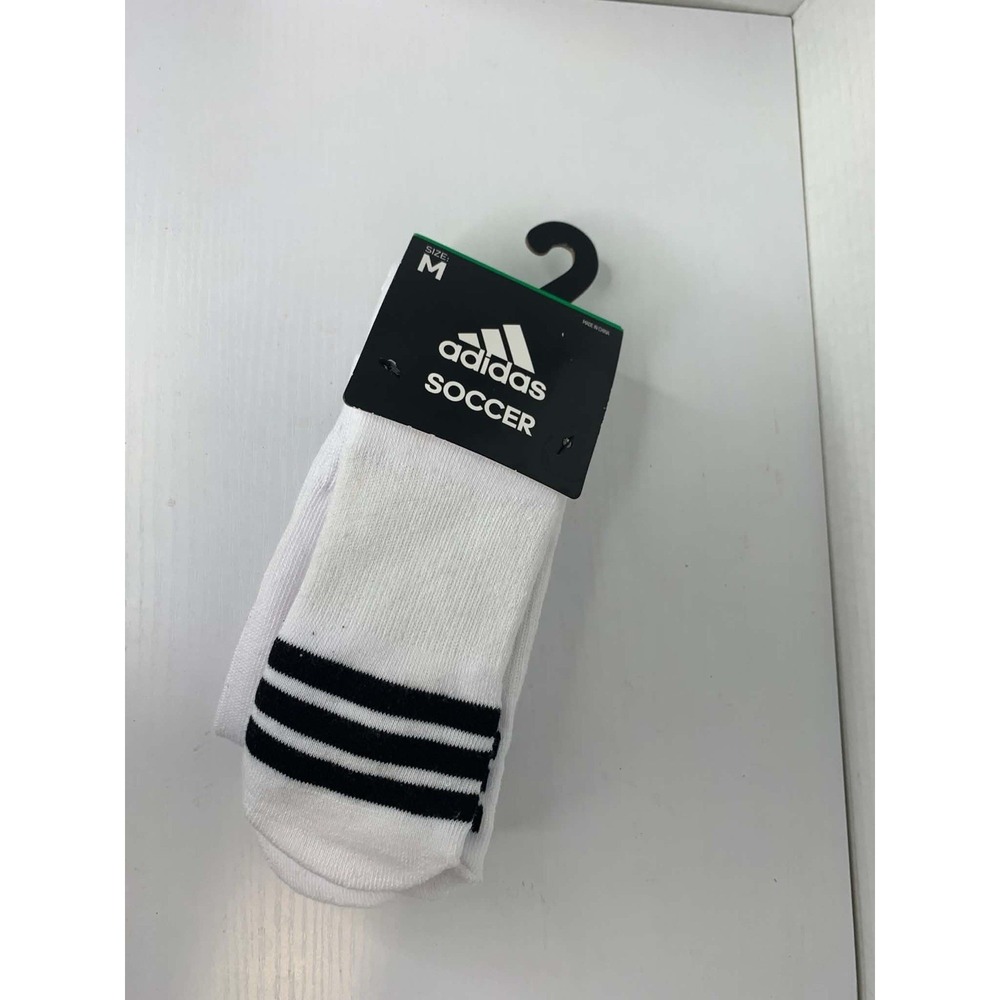 Adidas Soccer Cushioned 3-Stripe Crew Socks Size M White Black